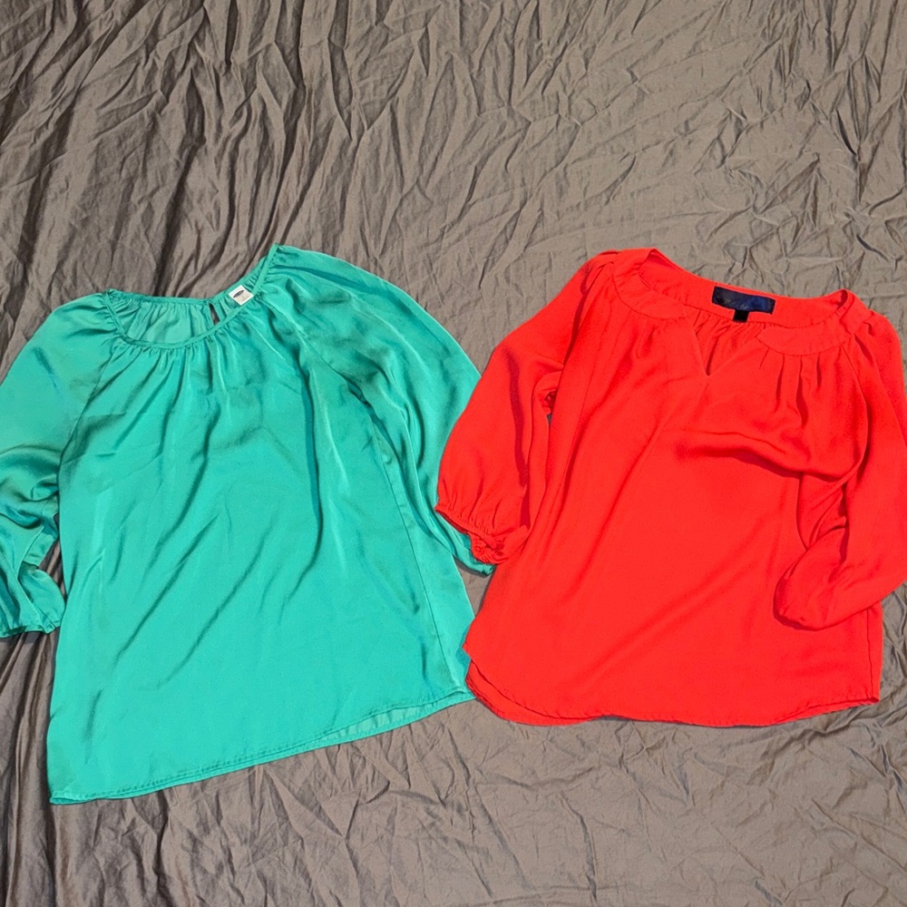 Women's Teal and Orange Silky Blouses